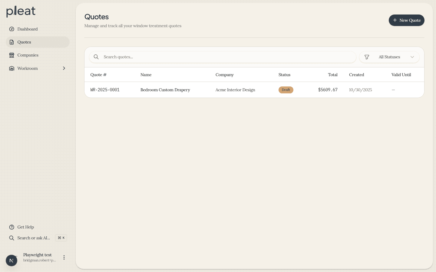 List of professional quotes generated in Pleat